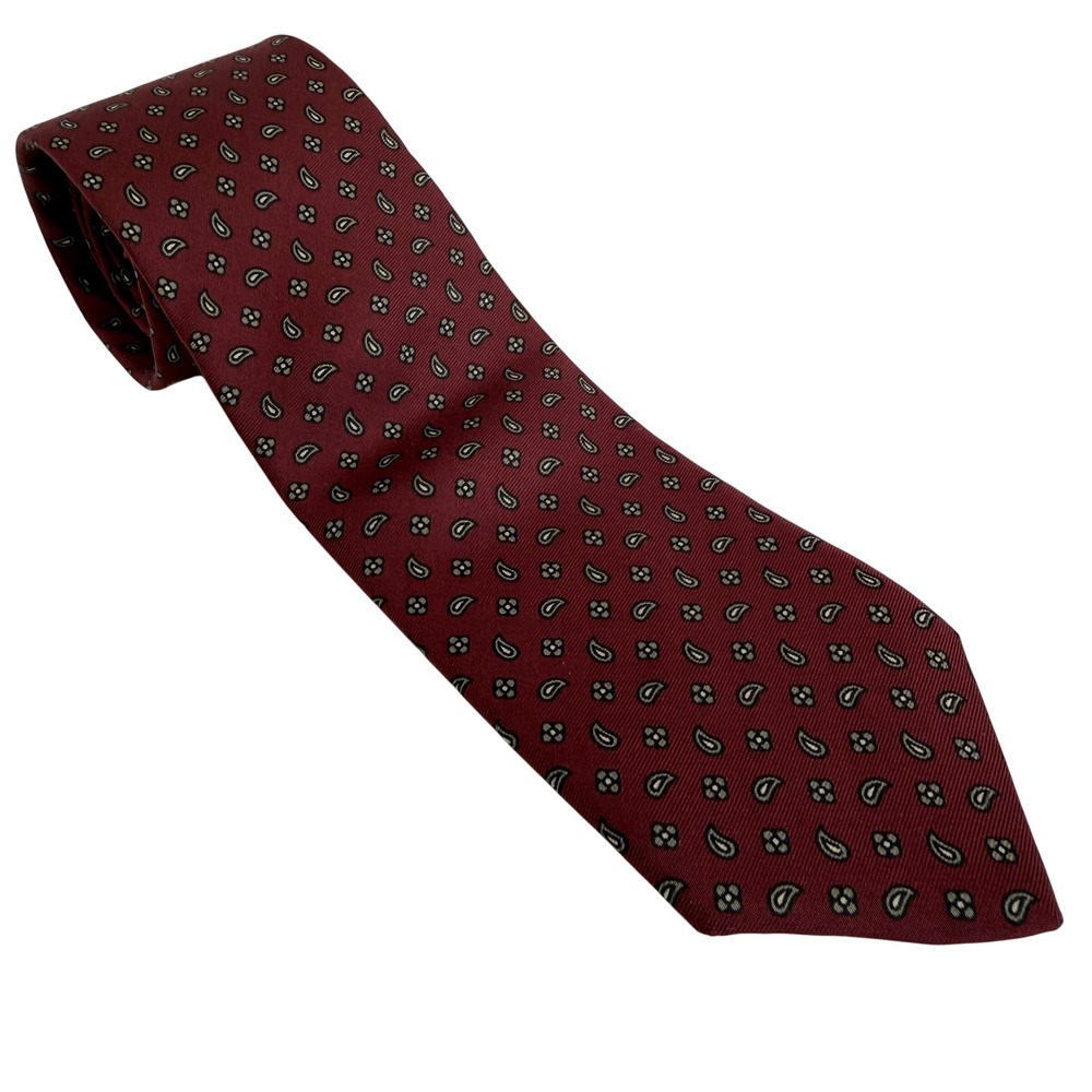 VTG Ferrell Reed Necktie Mens Burgundy Silk Paisley Medallion English Twill Tie